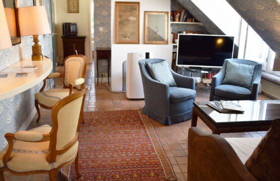 Luxury studio Rue Saint-Honoré Paris 1st – bright sitting area with armchairs and Persian rug