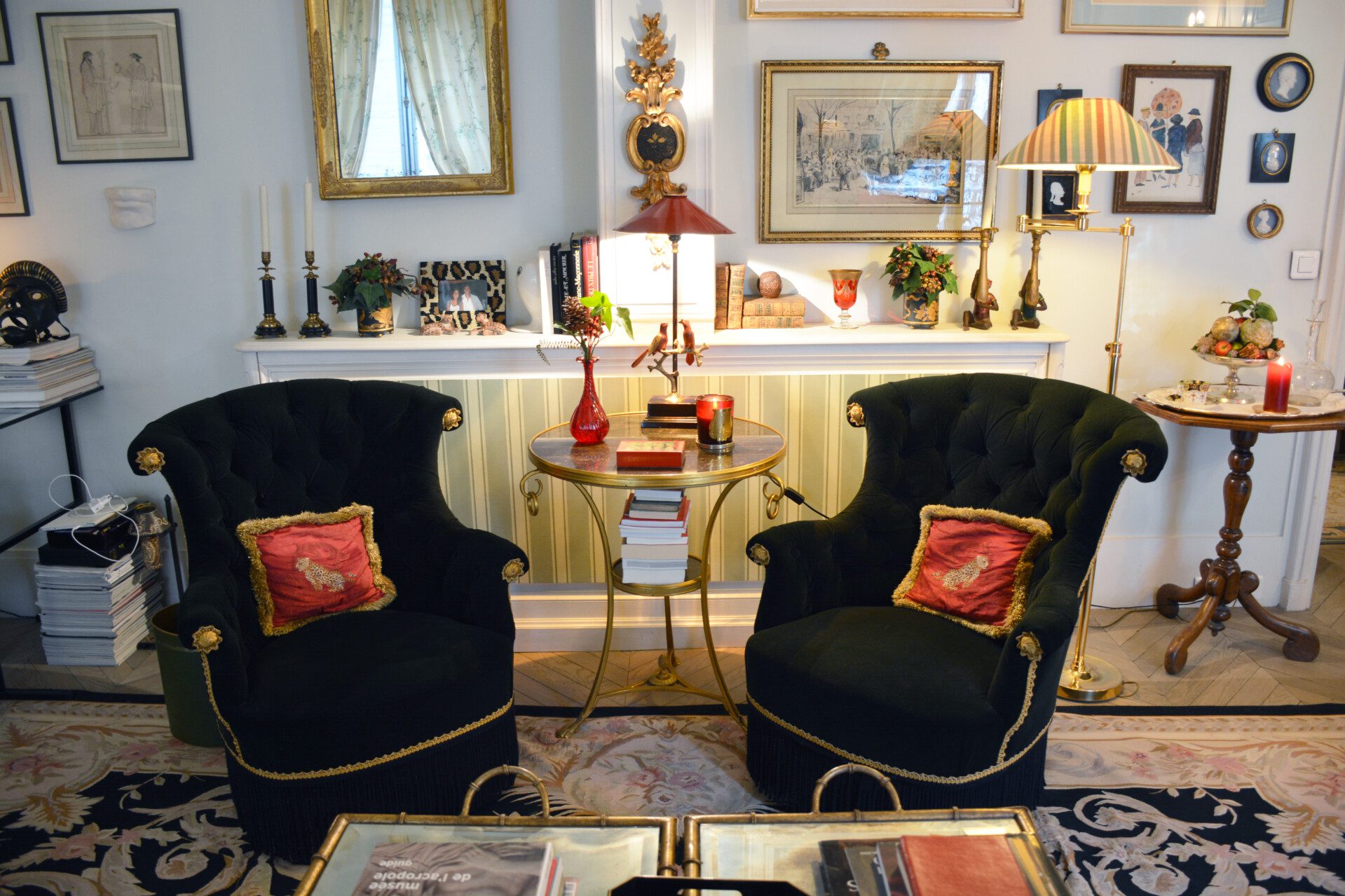 Luxury family apartment near Eiffel Tower Paris – pair of gilded tufted armchairs
