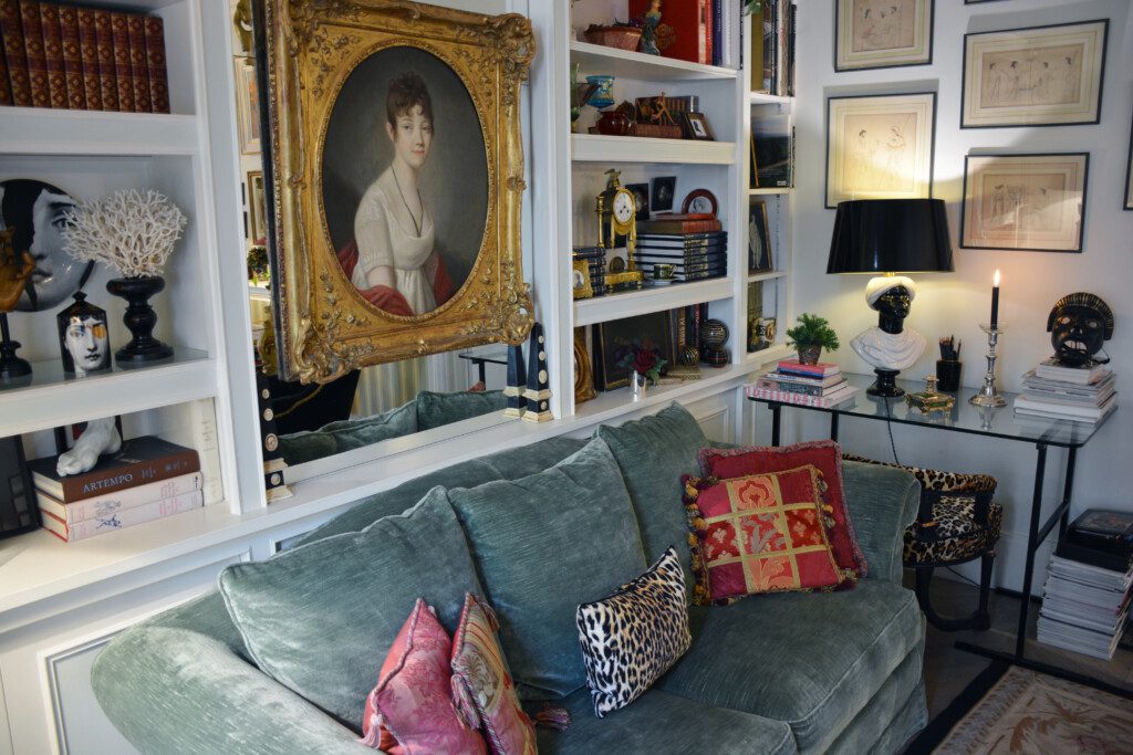 Luxury family apartment near Eiffel Tower Paris – decorative detail with gilded mirror and embroidered fabric