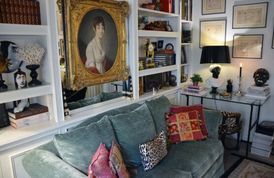 Luxury family apartment near Eiffel Tower Paris – decorative detail with gilded mirror and embroidered fabric